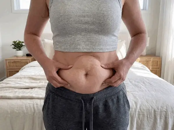 Animated close-up of a person's waistline and clothing