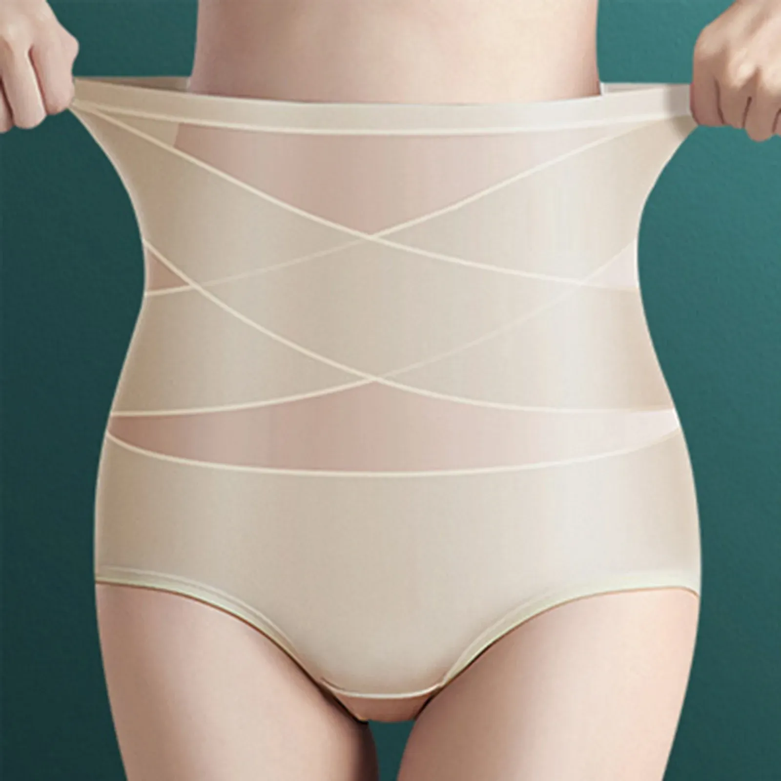 Close-up of the Sycario cross-band brief in beige showing the support bands